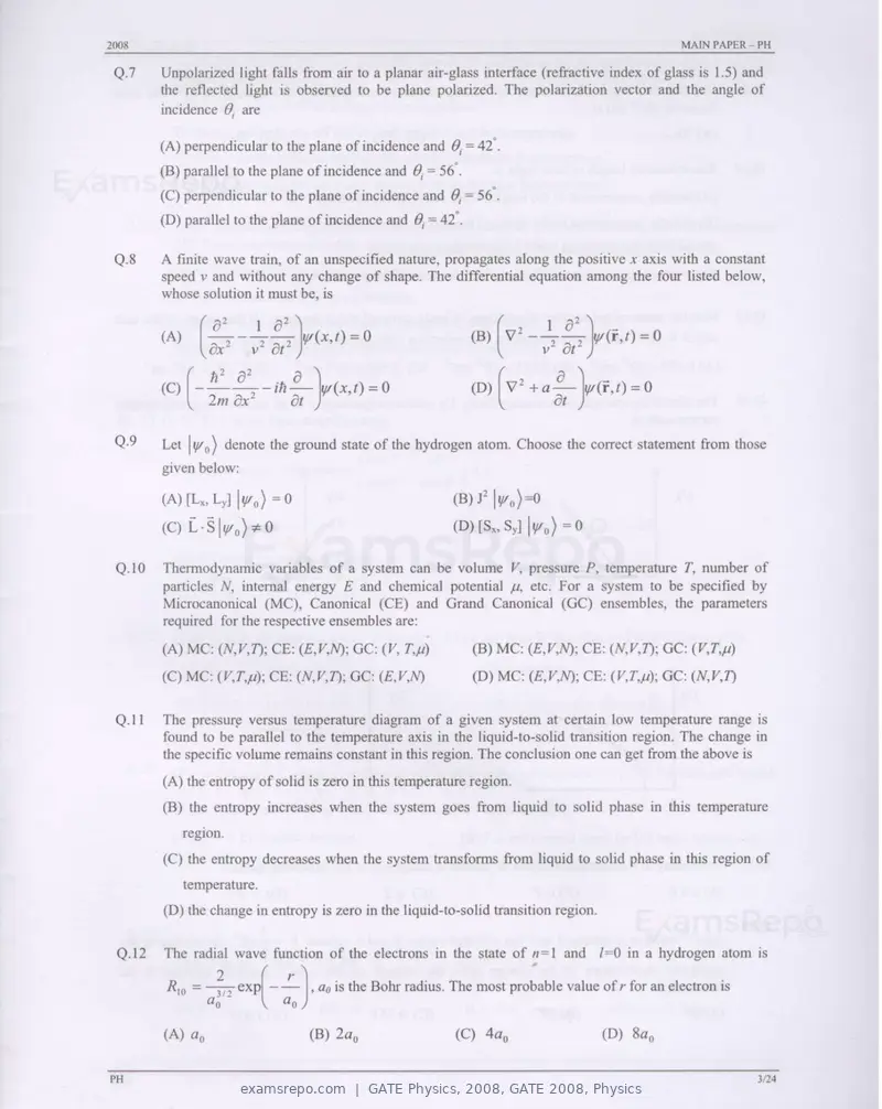 GATE Physics 2008 question paper, GATE 2008, Physics, page 3 of 20