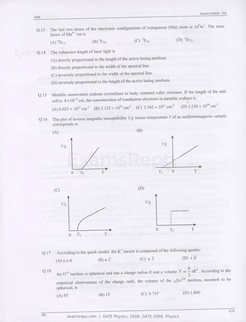 GATE Physics 2008 question paper, GATE 2008, Physics, page 4 of 20