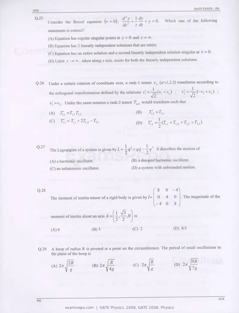 GATE Physics 2008 question paper, GATE 2008, Physics, page 6 of 20