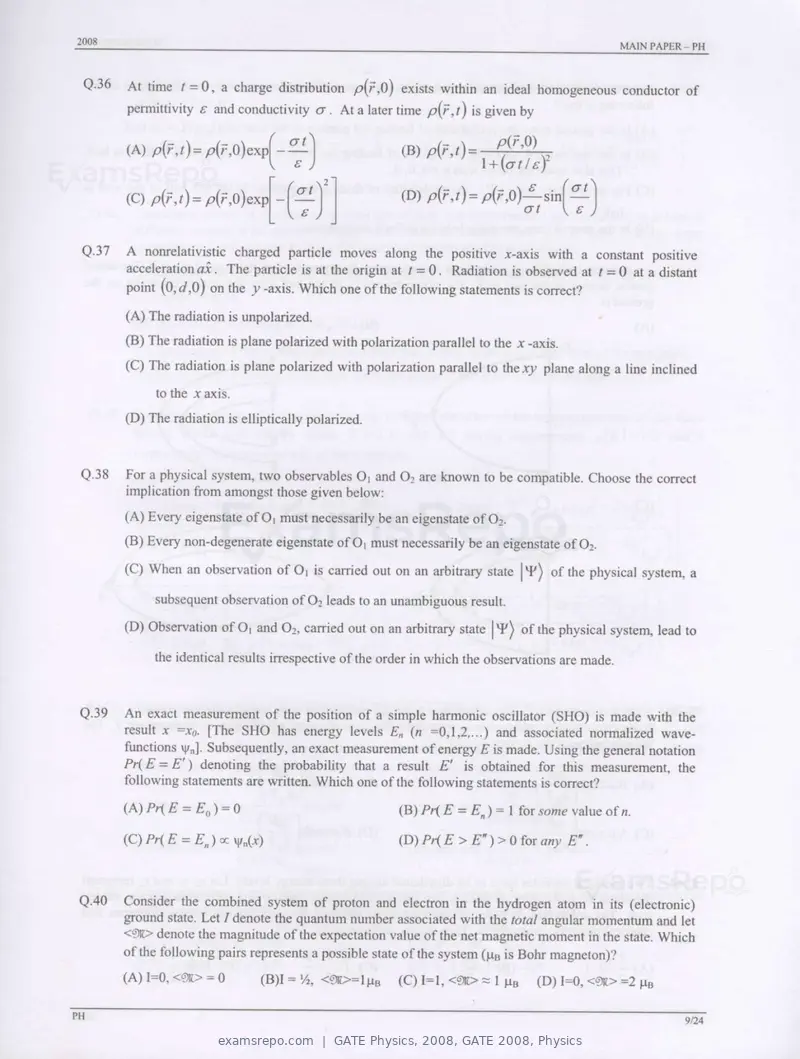 GATE Physics 2008 question paper, GATE 2008, Physics, page 9 of 20