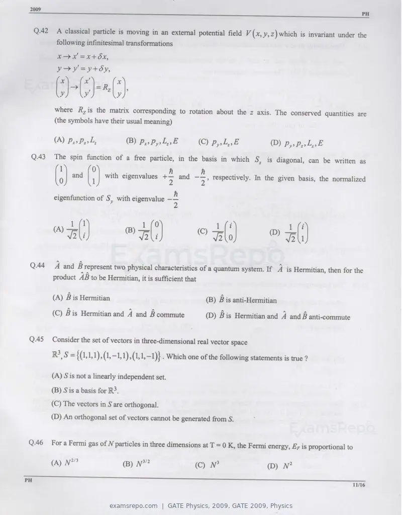 GATE Physics 2009 question paper, GATE 2009, Physics, page 11 of 14