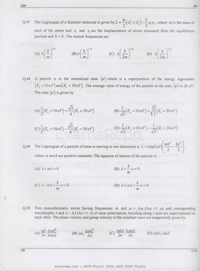GATE Physics 2009 question paper, GATE 2009, Physics, page 12 of 14