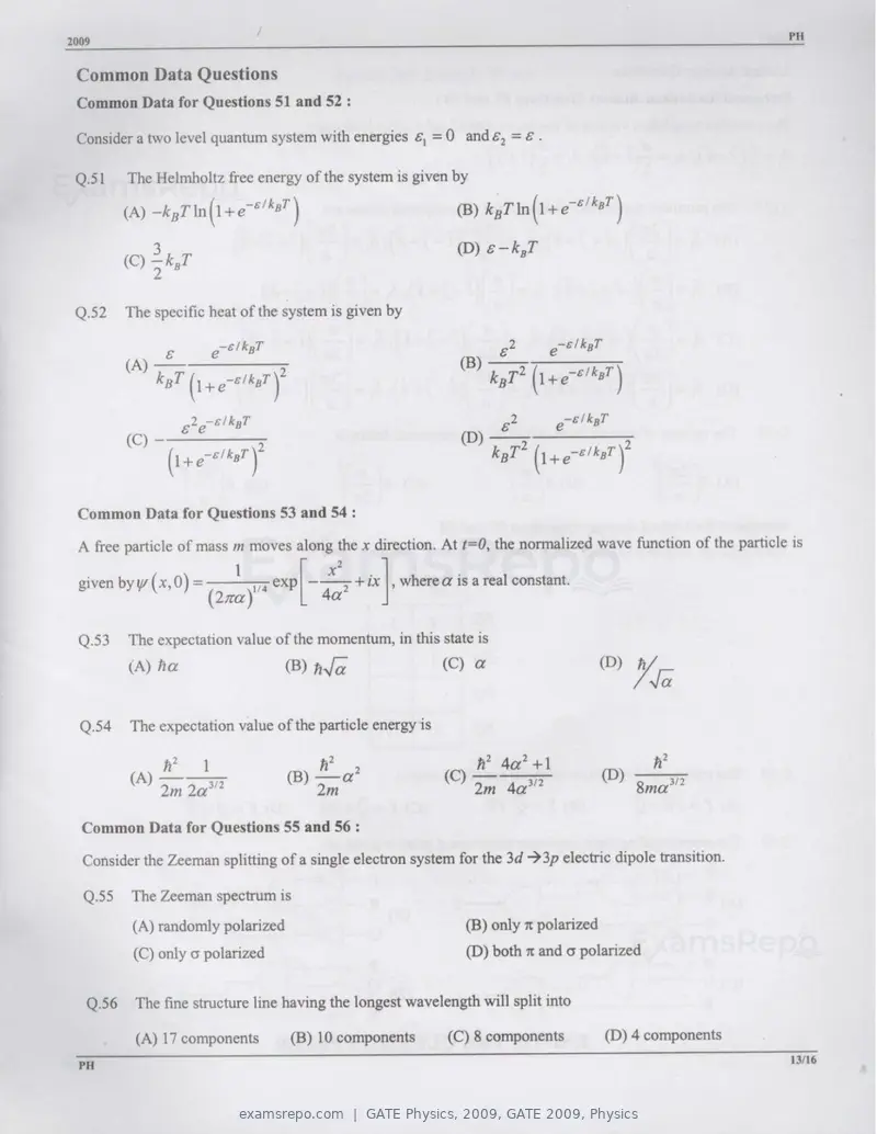 GATE Physics 2009 question paper, GATE 2009, Physics, page 13 of 14