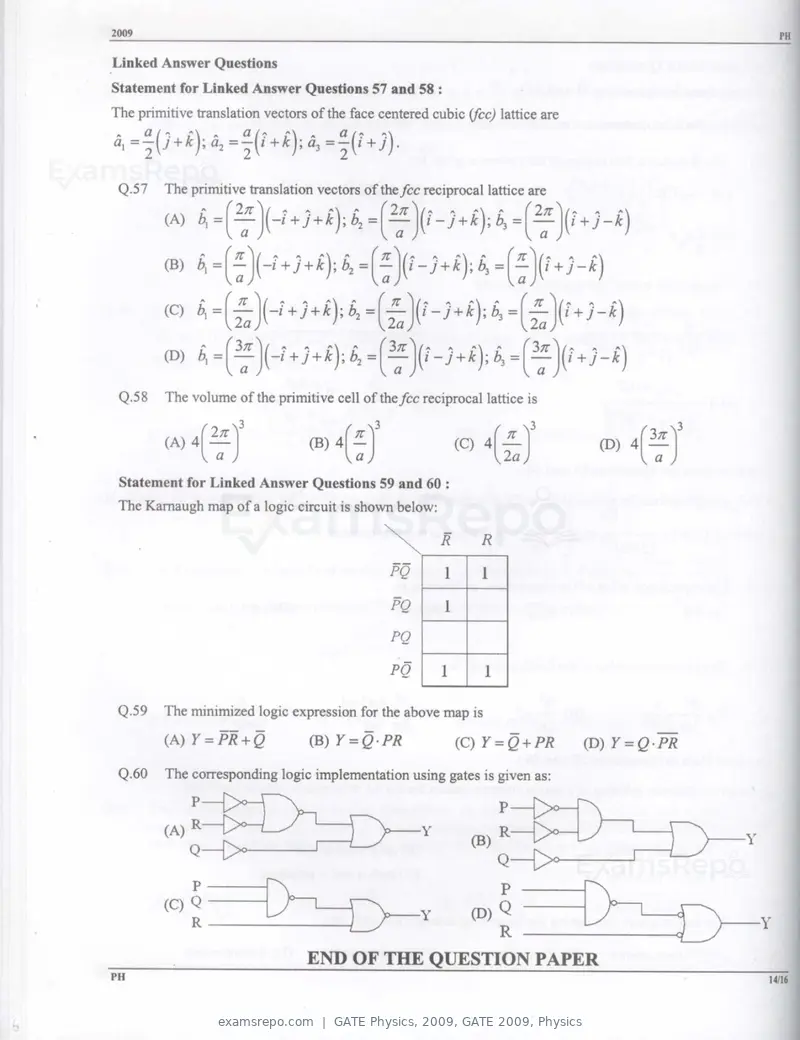 GATE Physics 2009 question paper, GATE 2009, Physics, page 14 of 14
