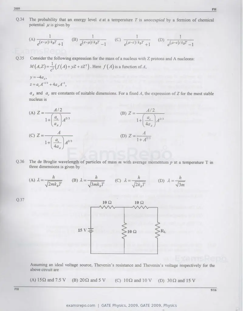 GATE Physics 2009 question paper, GATE 2009, Physics, page 9 of 14