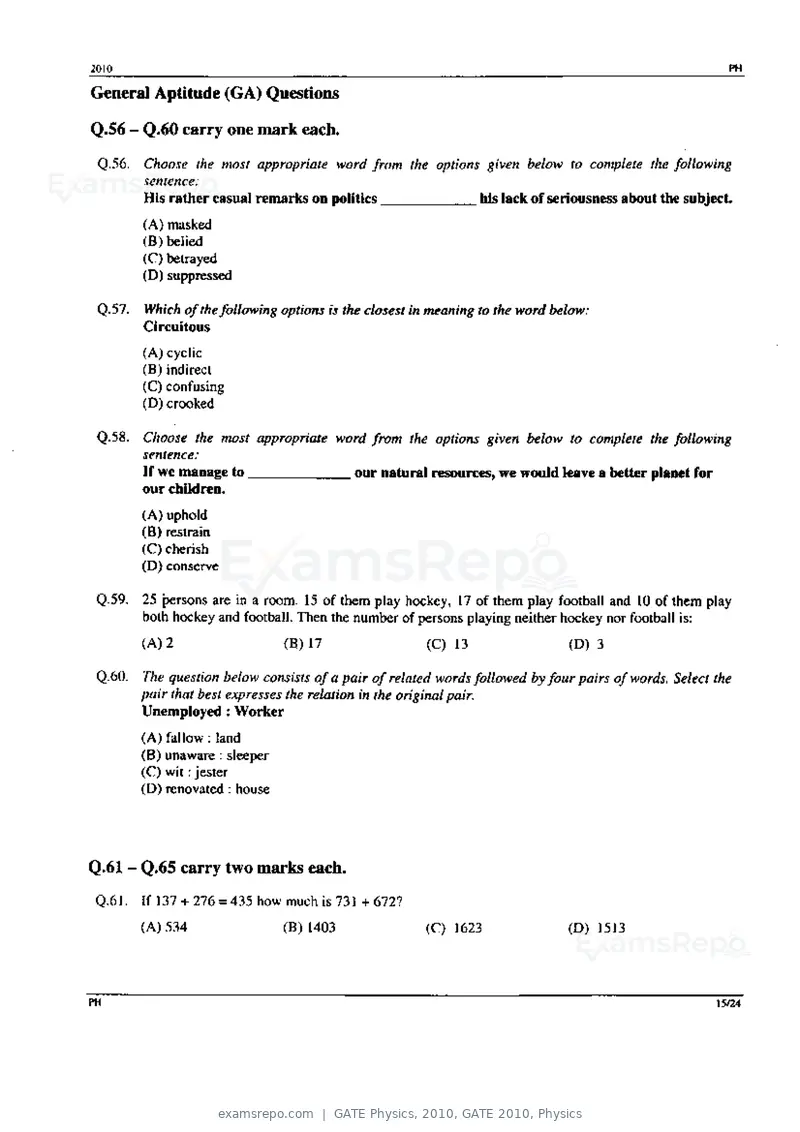 GATE Physics 2010 question paper, GATE 2010, Physics, page 15 of 24