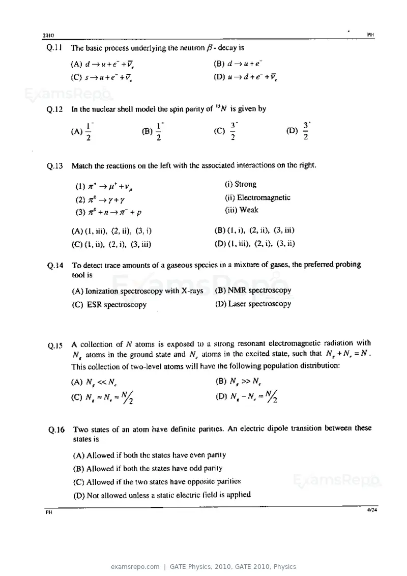 GATE Physics 2010 question paper, GATE 2010, Physics, page 4 of 24