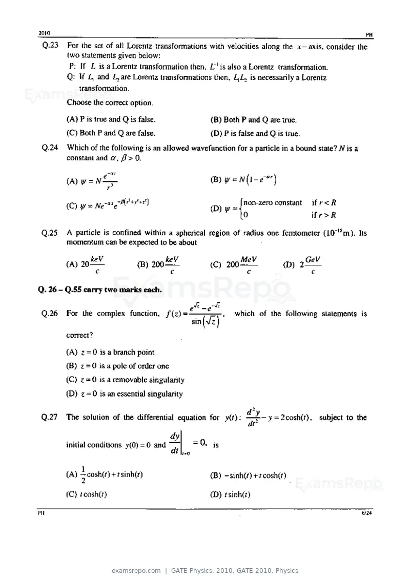 GATE Physics 2010 question paper, GATE 2010, Physics, page 6 of 24