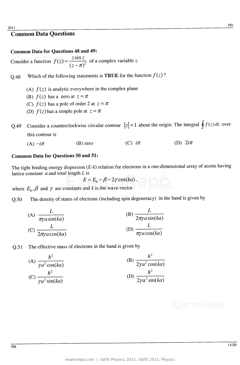 GATE Physics 2011 question paper, GATE 2011, Physics, page 11 of 14