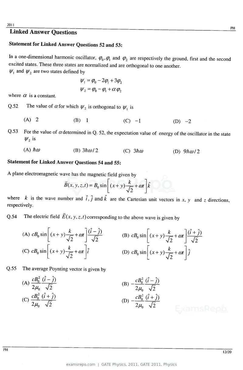 GATE Physics 2011 question paper, GATE 2011, Physics, page 12 of 14