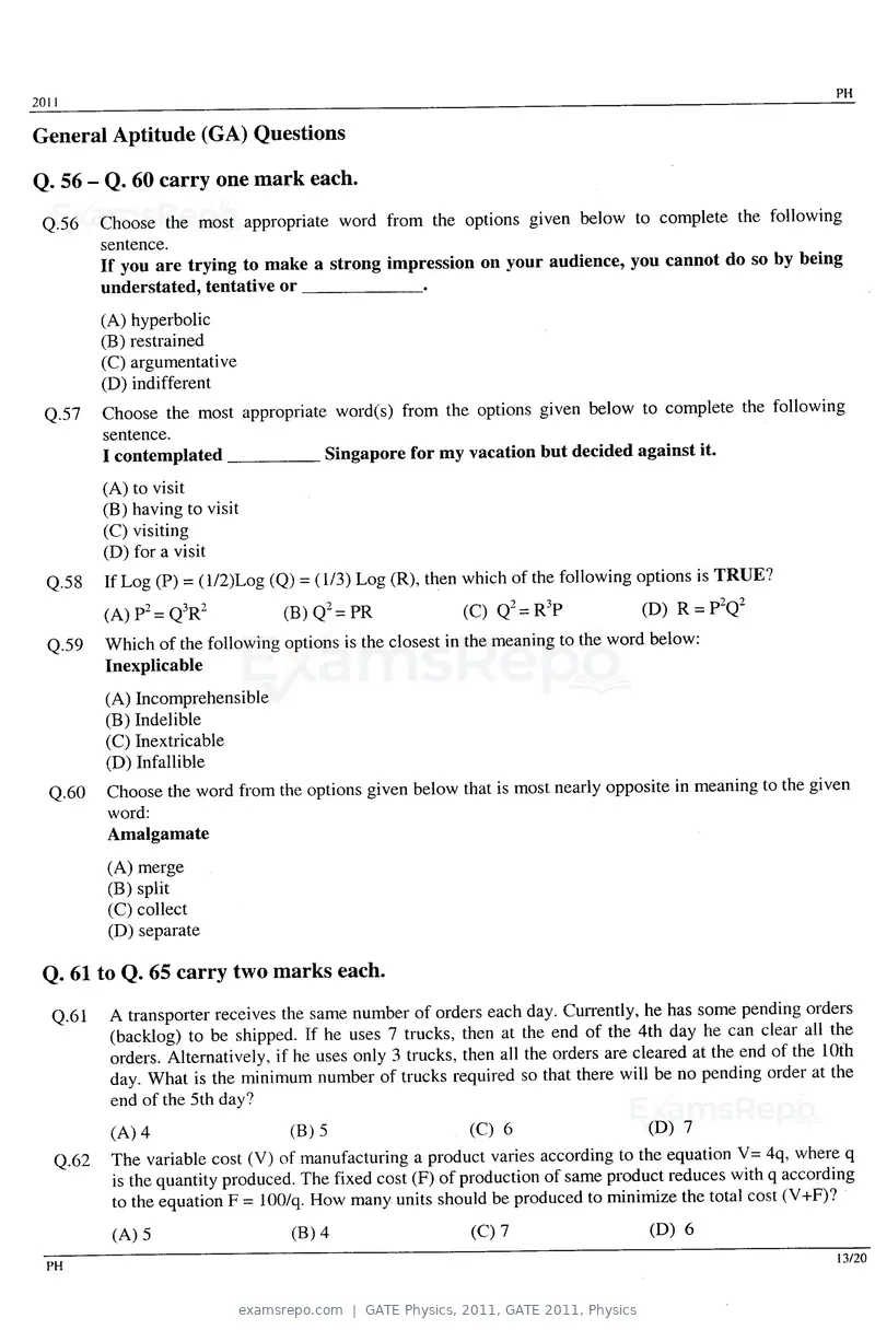 GATE Physics 2011 question paper, GATE 2011, Physics, page 13 of 14