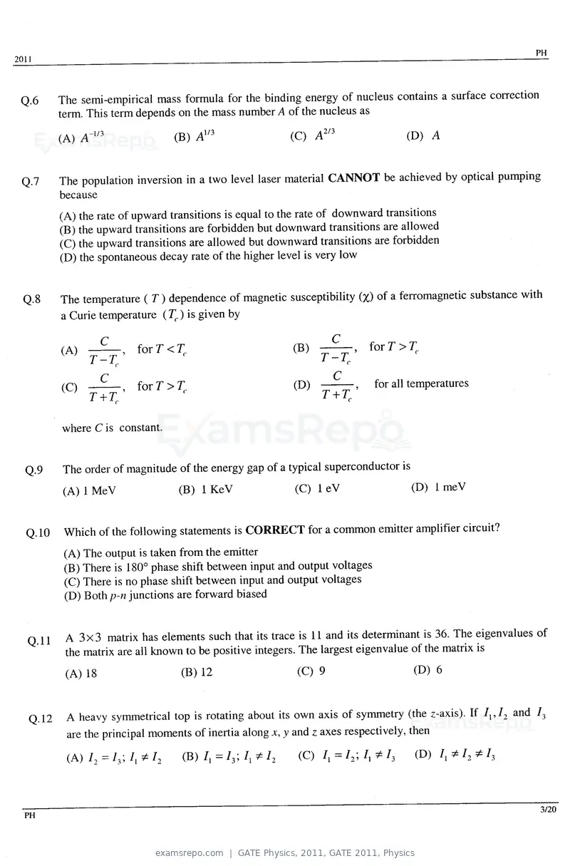 GATE Physics 2011 question paper, GATE 2011, Physics, page 3 of 14