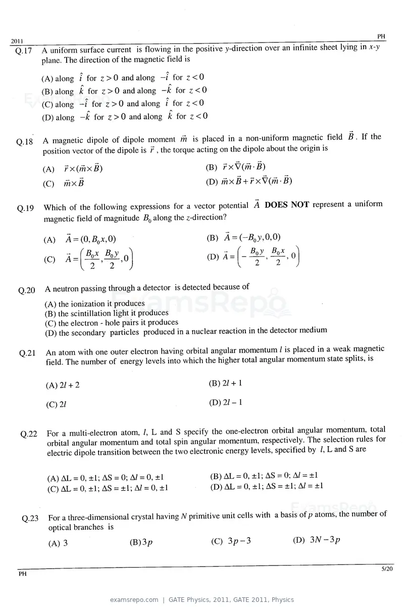 GATE Physics 2011 question paper, GATE 2011, Physics, page 5 of 14
