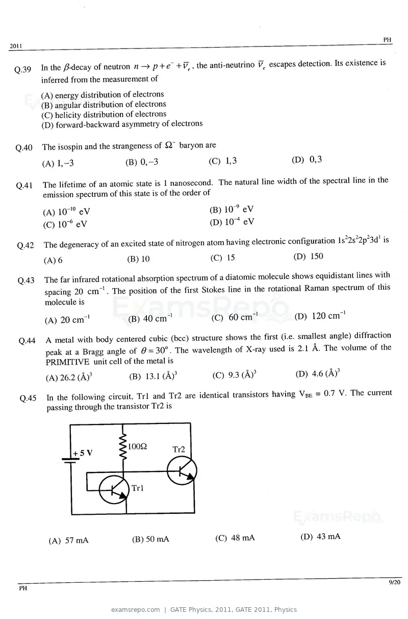 GATE Physics 2011 question paper, GATE 2011, Physics, page 9 of 14