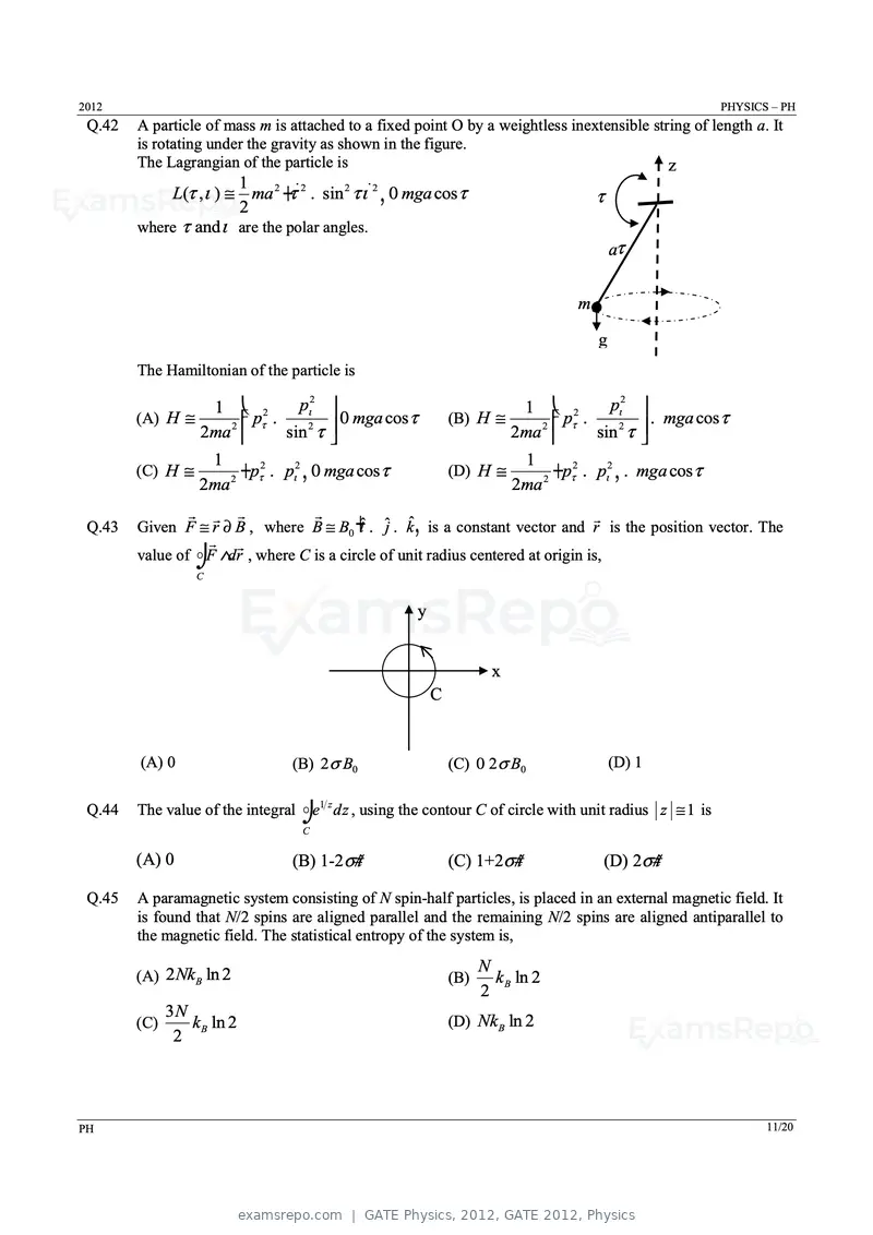 GATE Physics 2012 question paper, GATE 2012, Physics, page 11 of 16