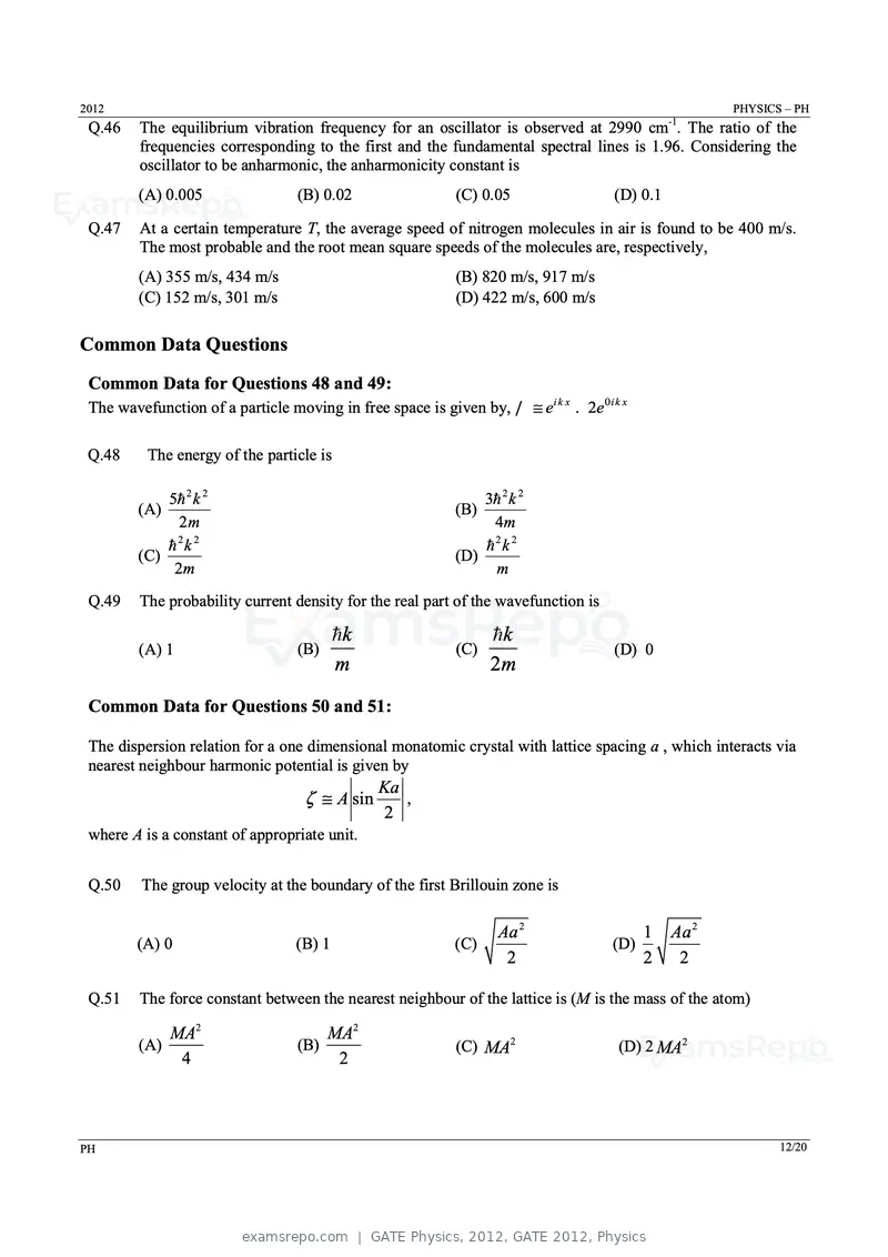 GATE Physics 2012 question paper, GATE 2012, Physics, page 12 of 16