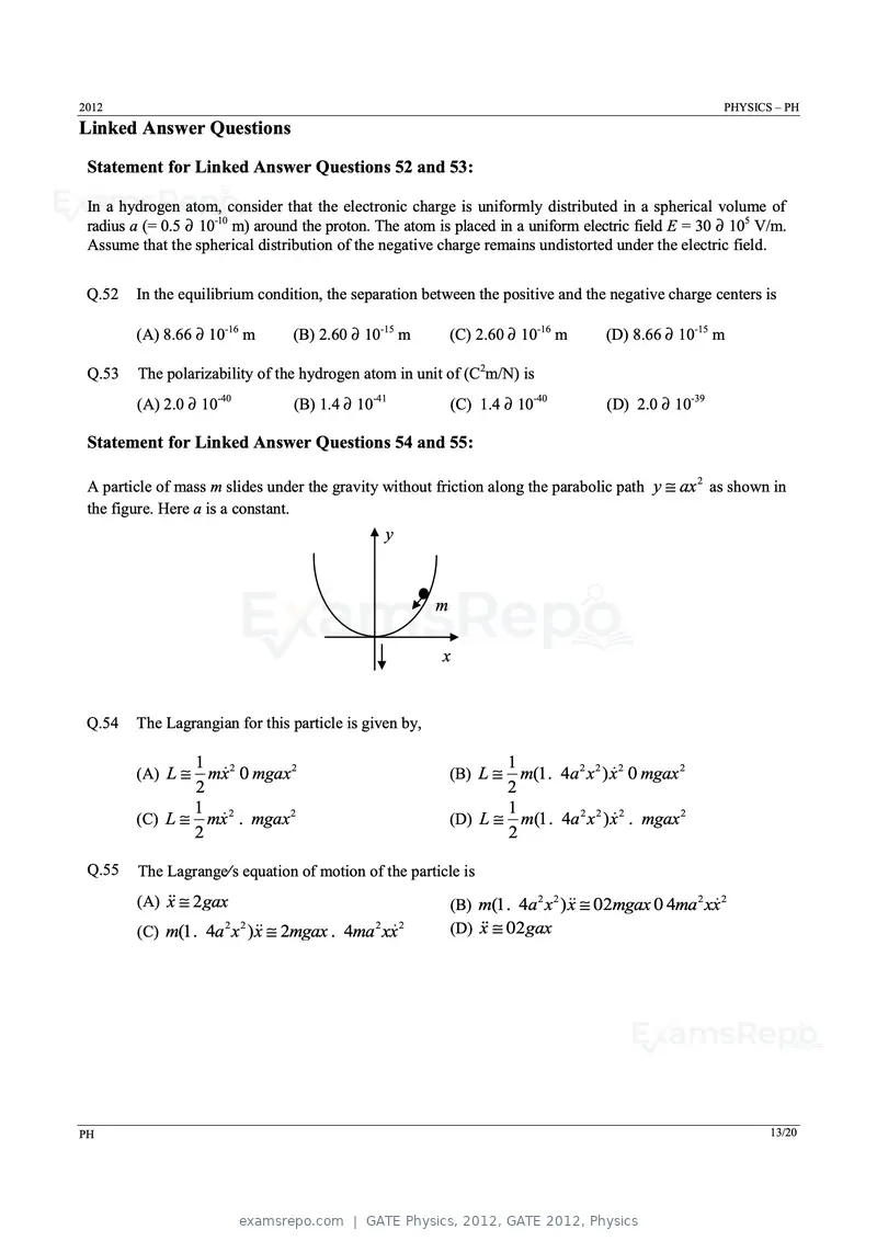 GATE Physics 2012 question paper, GATE 2012, Physics, page 13 of 16
