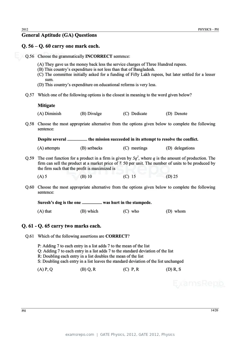 GATE Physics 2012 question paper, GATE 2012, Physics, page 14 of 16