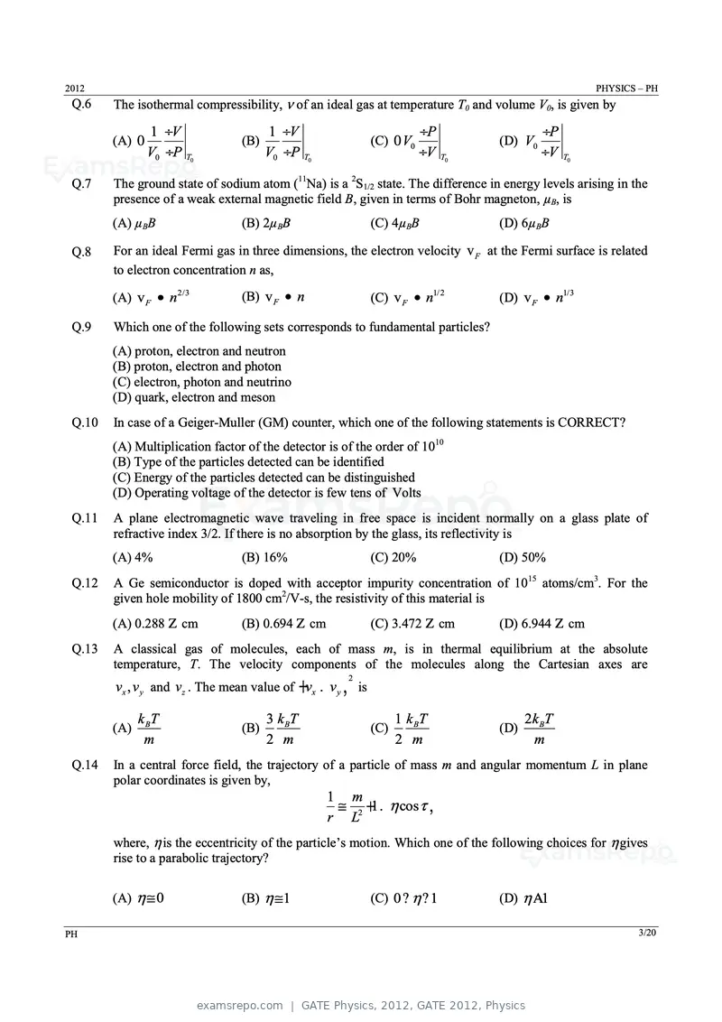 GATE Physics 2012 question paper, GATE 2012, Physics, page 3 of 16