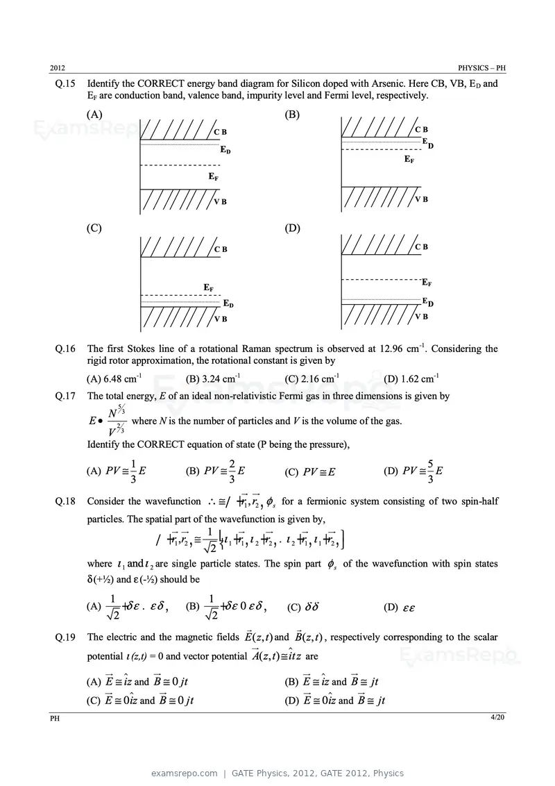 GATE Physics 2012 question paper, GATE 2012, Physics, page 4 of 16