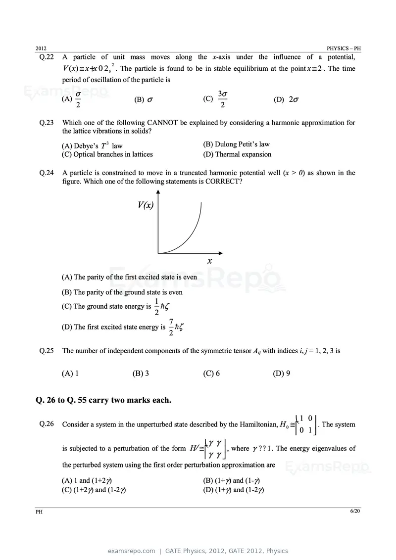 GATE Physics 2012 question paper, GATE 2012, Physics, page 6 of 16