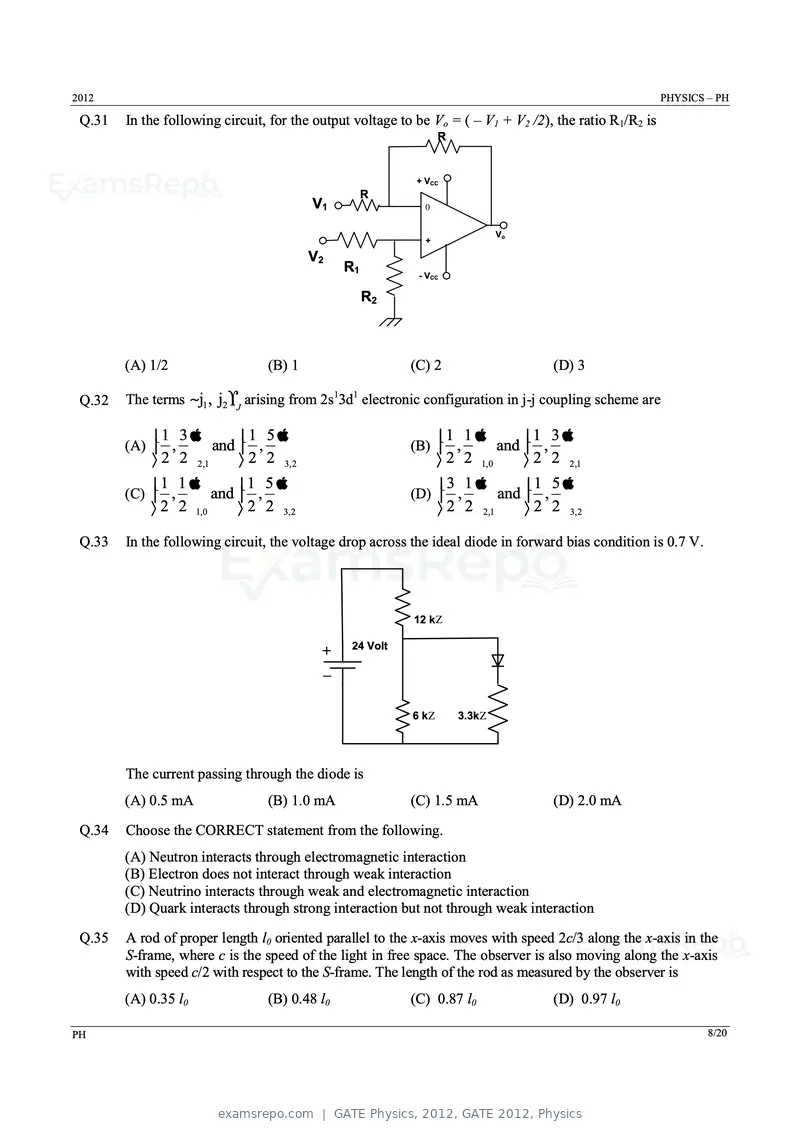 GATE Physics 2012 question paper, GATE 2012, Physics, page 8 of 16