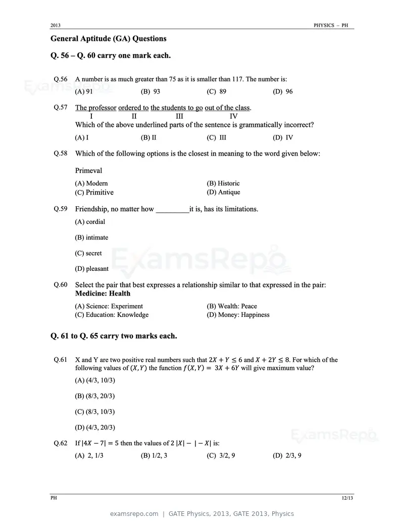 GATE Physics 2013 question paper, GATE 2013, Physics, page 12 of 13