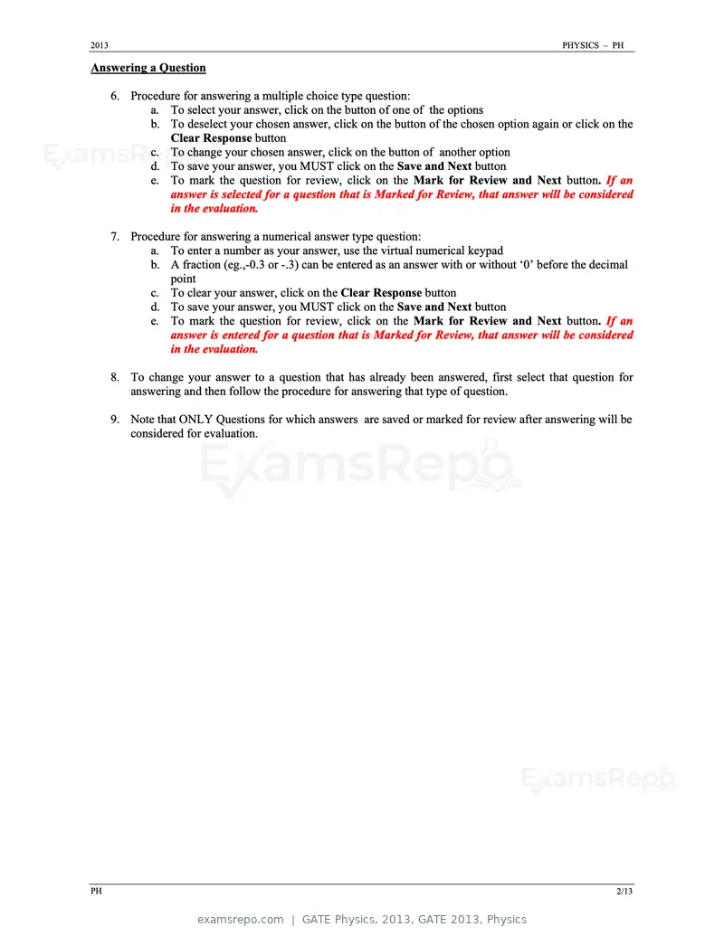 GATE Physics 2013 question paper, GATE 2013, Physics, page 2 of 13