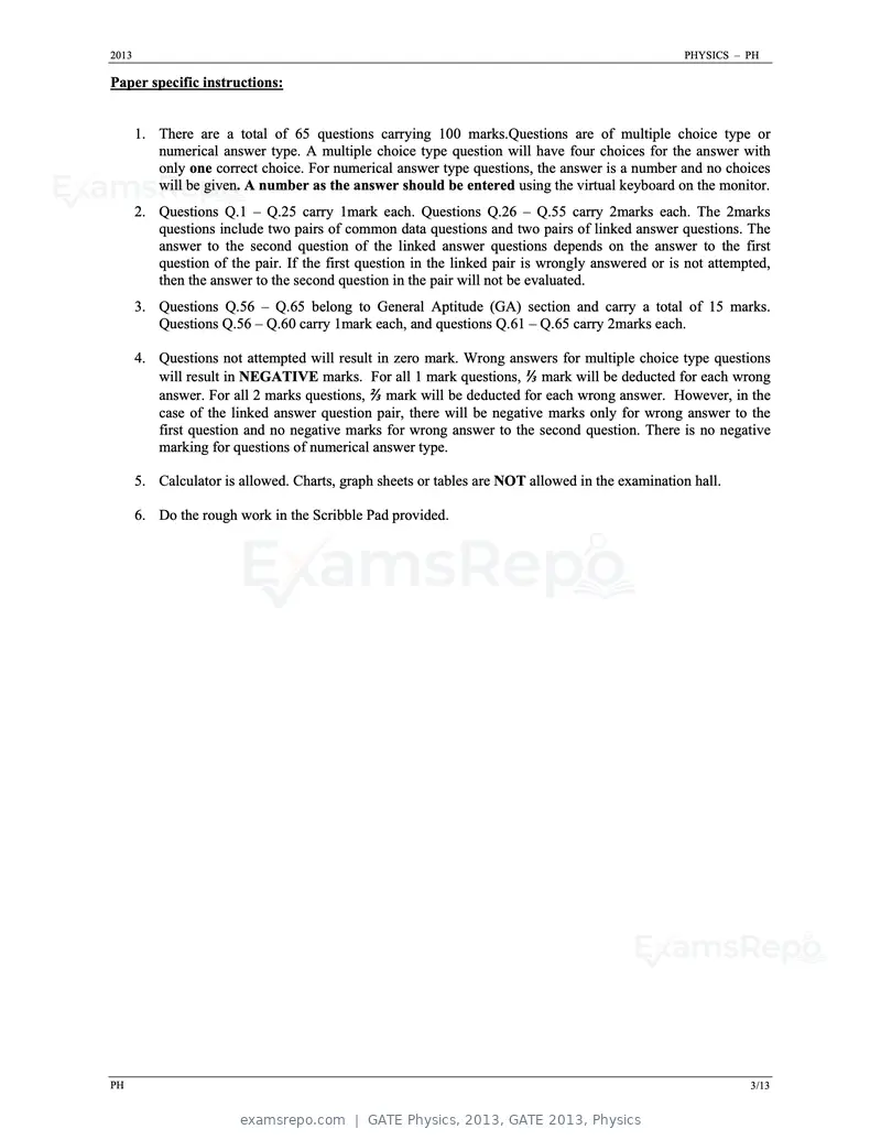 GATE Physics 2013 question paper, GATE 2013, Physics, page 3 of 13
