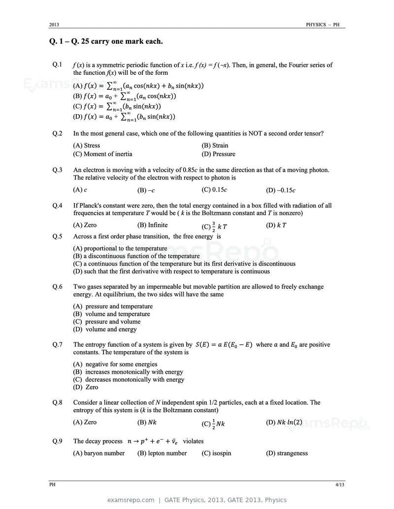 GATE Physics 2013 question paper, GATE 2013, Physics, page 4 of 13