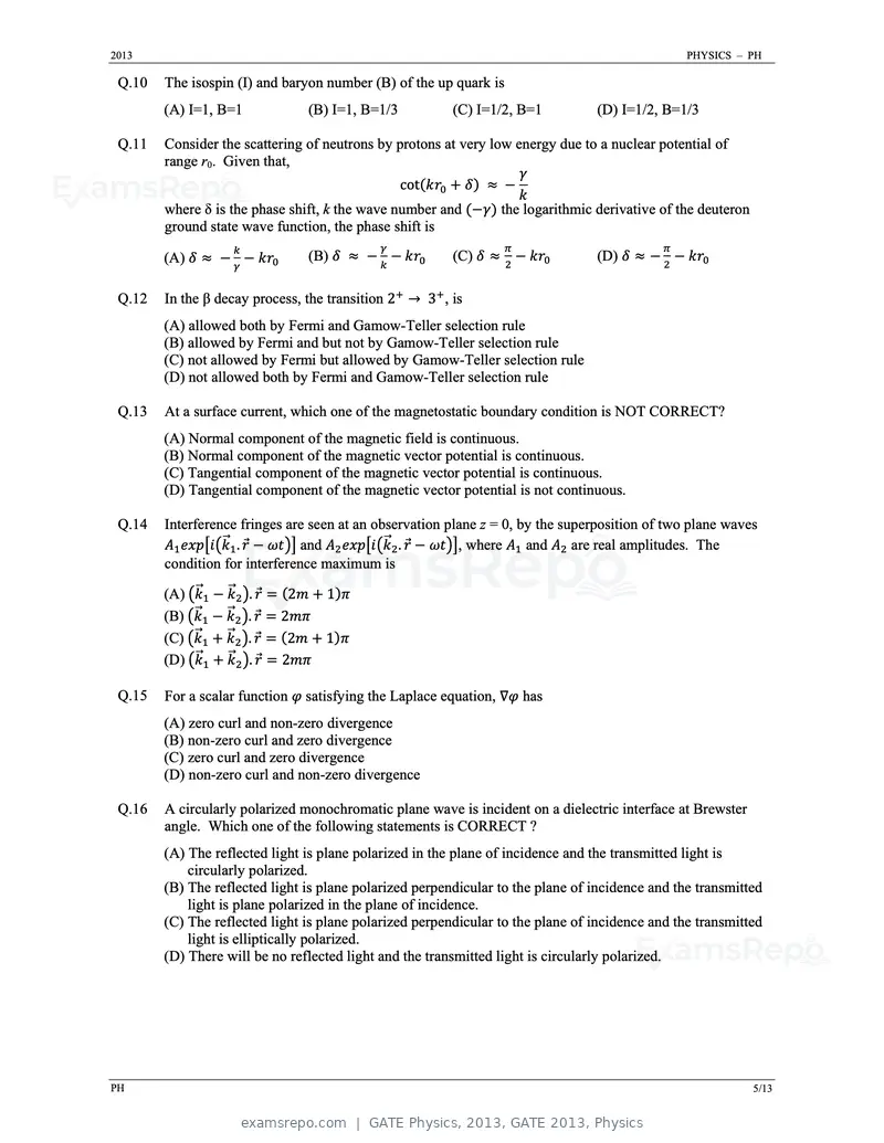 GATE Physics 2013 question paper, GATE 2013, Physics, page 5 of 13