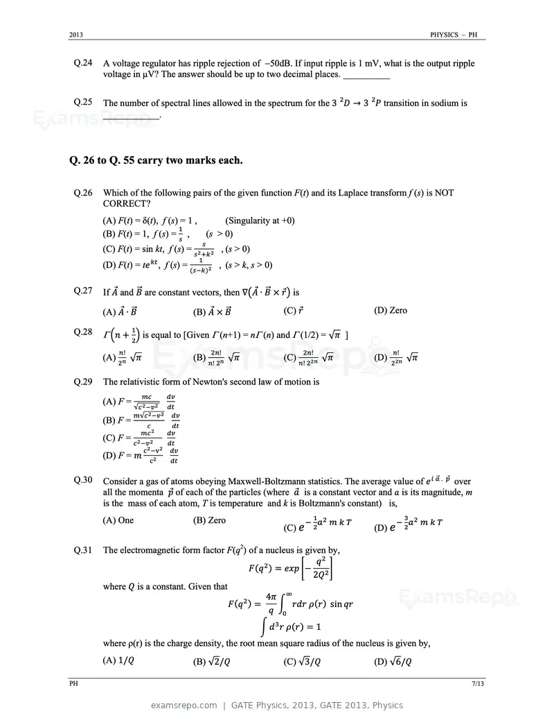 GATE Physics 2013 question paper, GATE 2013, Physics, page 7 of 13