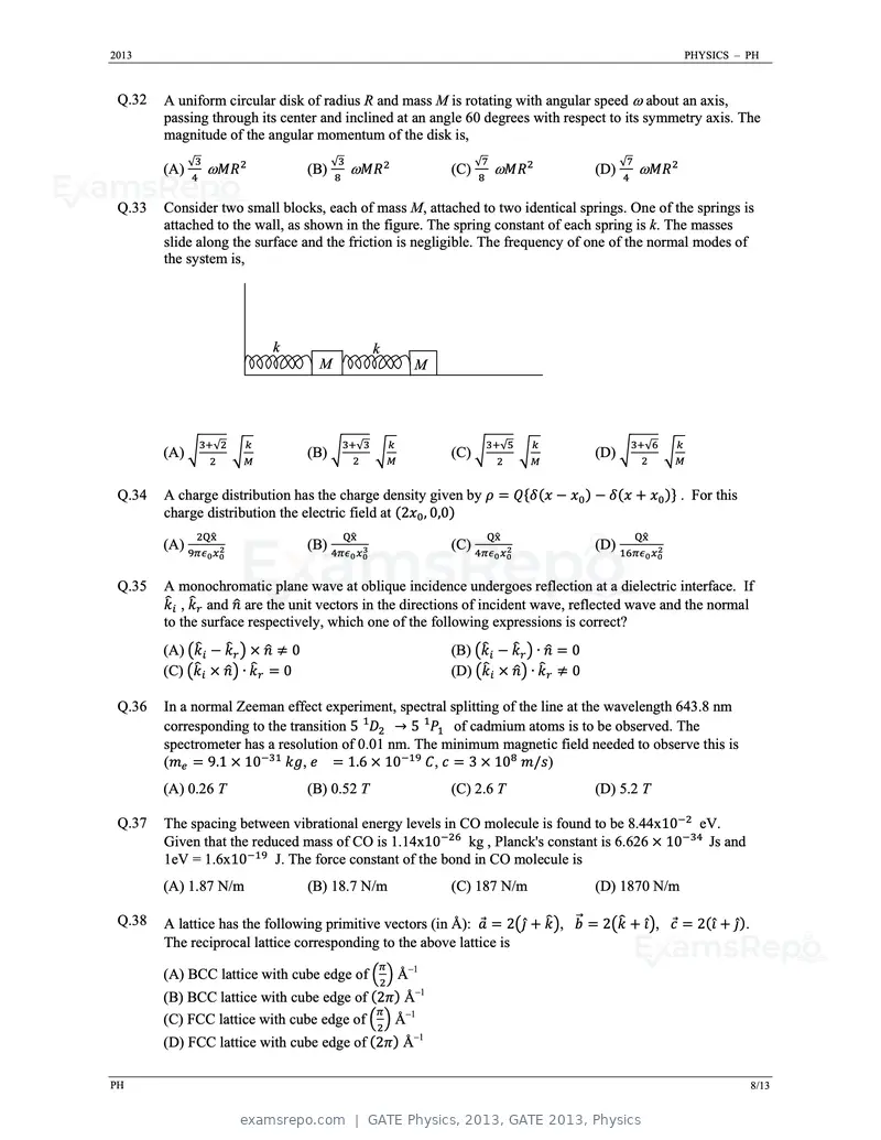 GATE Physics 2013 question paper, GATE 2013, Physics, page 8 of 13