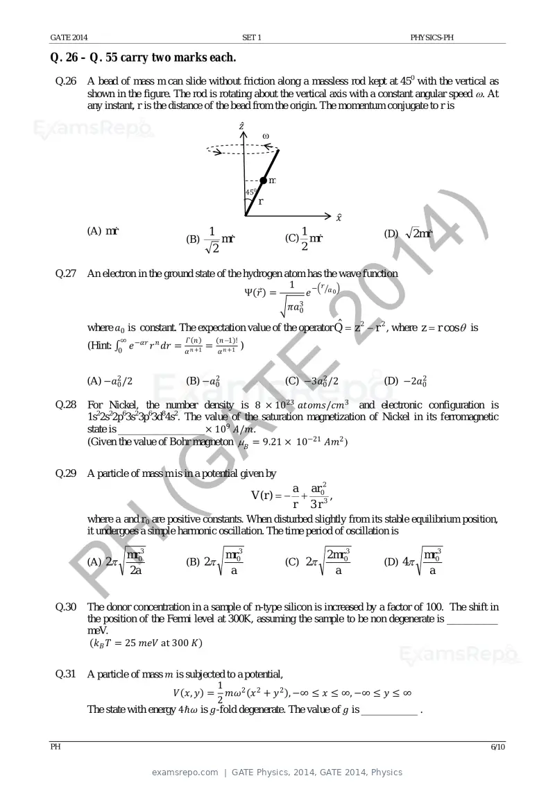 GATE Physics 2014 question paper, GATE 2014, Physics, page 13 of 18
