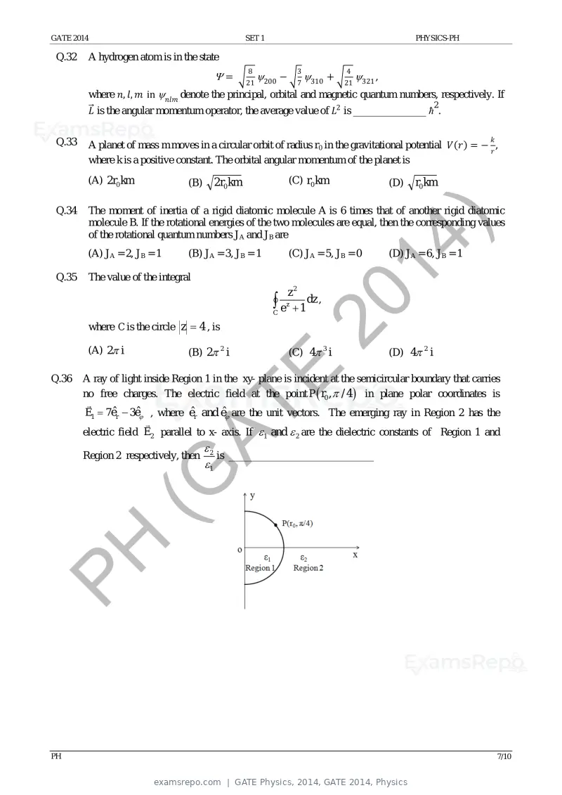 GATE Physics 2014 question paper, GATE 2014, Physics, page 14 of 18