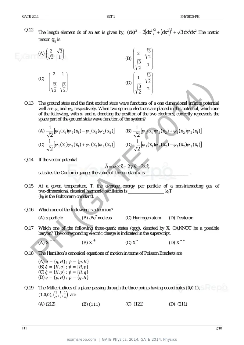 GATE Physics 2014 question paper, GATE 2014, Physics, page 9 of 18