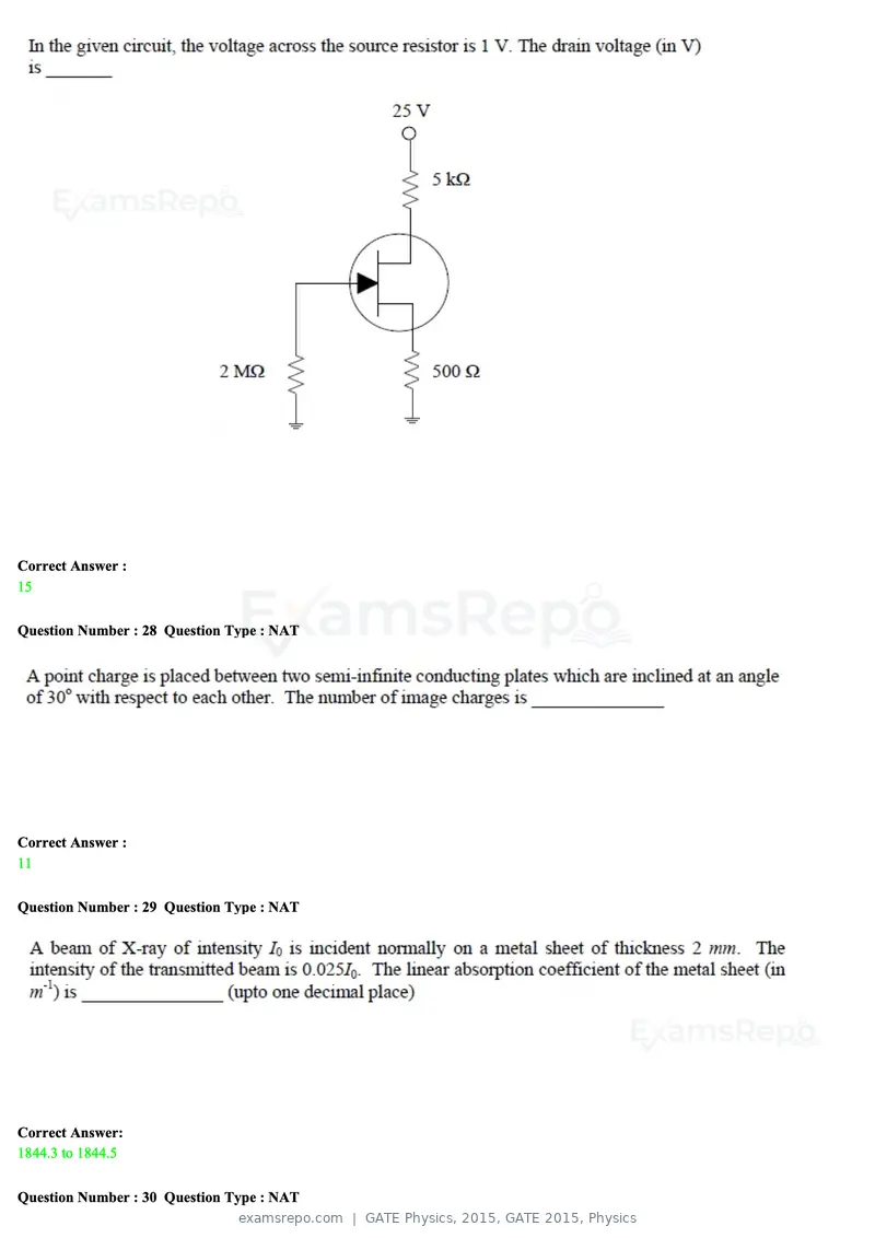 GATE Physics 2015 question paper, GATE 2015, Physics, page 11 of 27