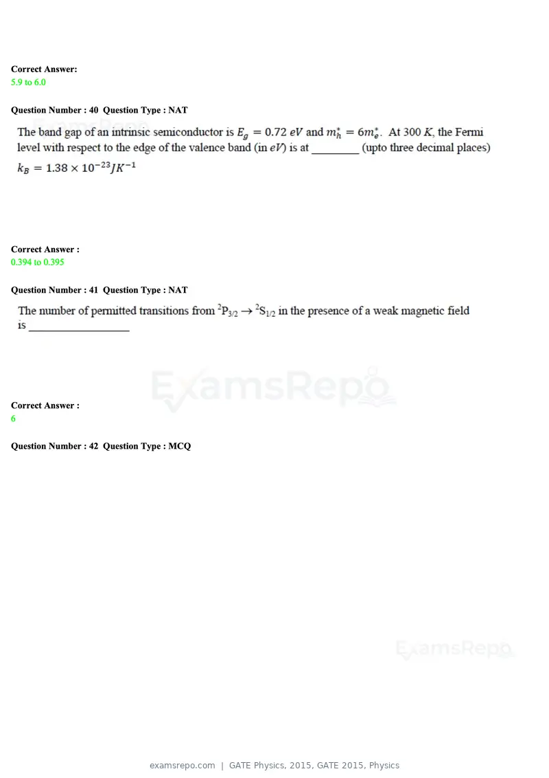 GATE Physics 2015 question paper, GATE 2015, Physics, page 15 of 27