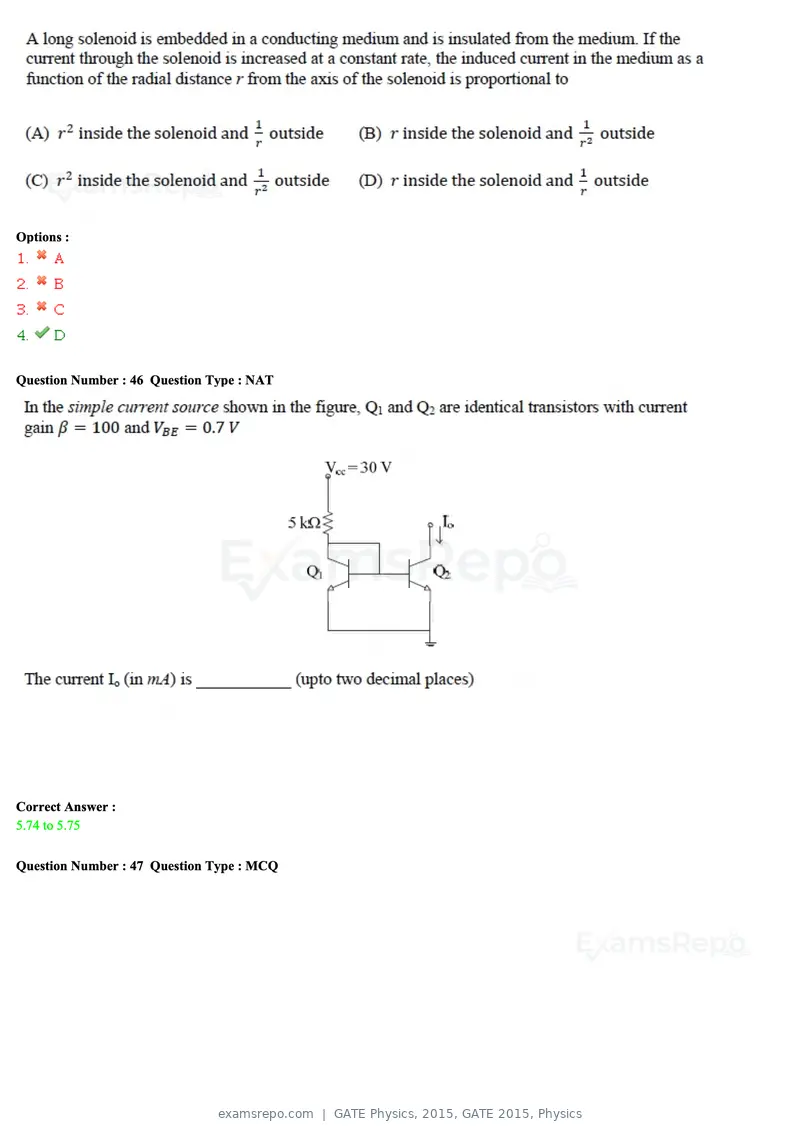 GATE Physics 2015 question paper, GATE 2015, Physics, page 19 of 27