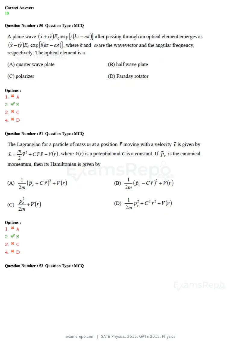 GATE Physics 2015 question paper, GATE 2015, Physics, page 21 of 27