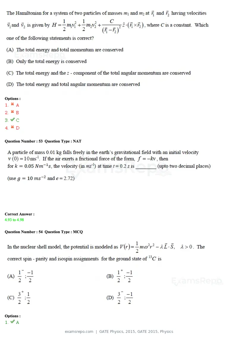 GATE Physics 2015 question paper, GATE 2015, Physics, page 22 of 27