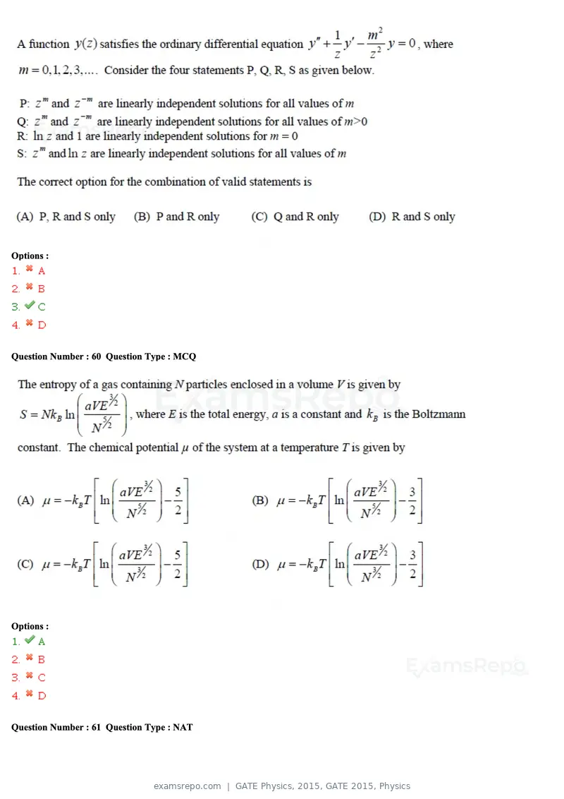GATE Physics 2015 question paper, GATE 2015, Physics, page 25 of 27