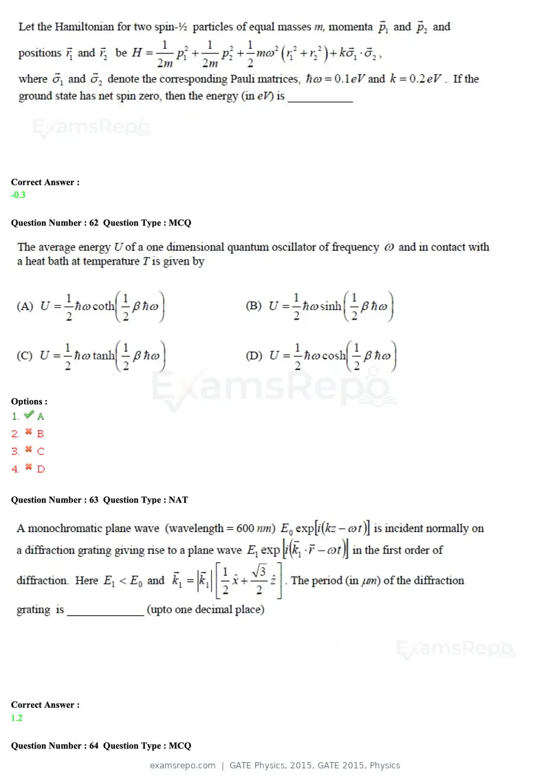 GATE Physics 2015 question paper, GATE 2015, Physics, page 26 of 27