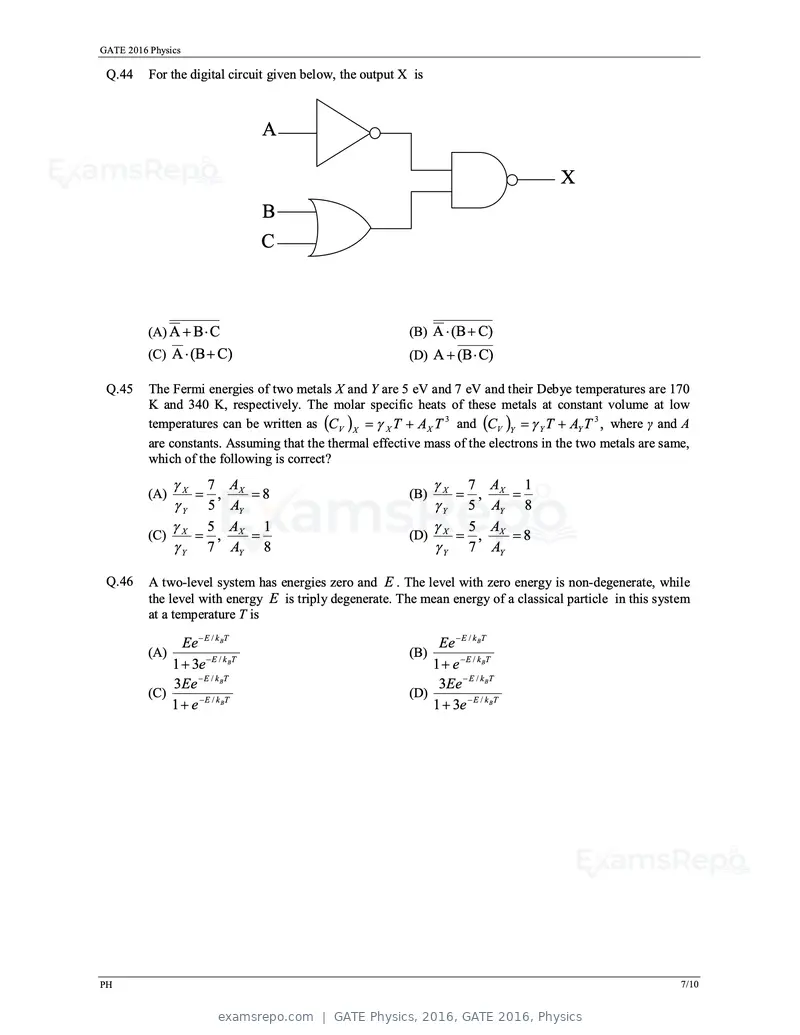 GATE Physics 2016 question paper, GATE 2016, Physics, page 10 of 15