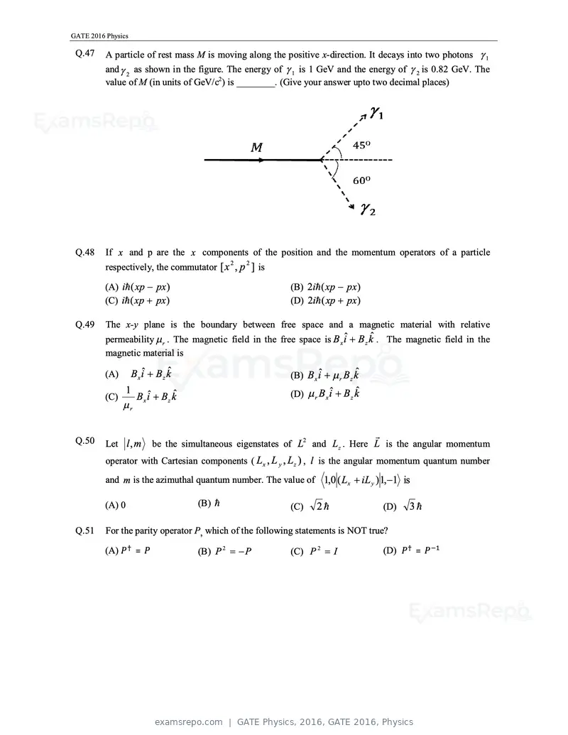 GATE Physics 2016 question paper, GATE 2016, Physics, page 11 of 15