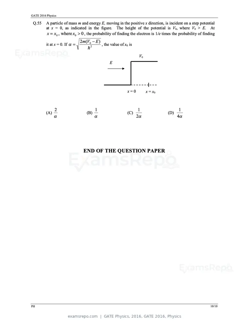 GATE Physics 2016 question paper, GATE 2016, Physics, page 13 of 15