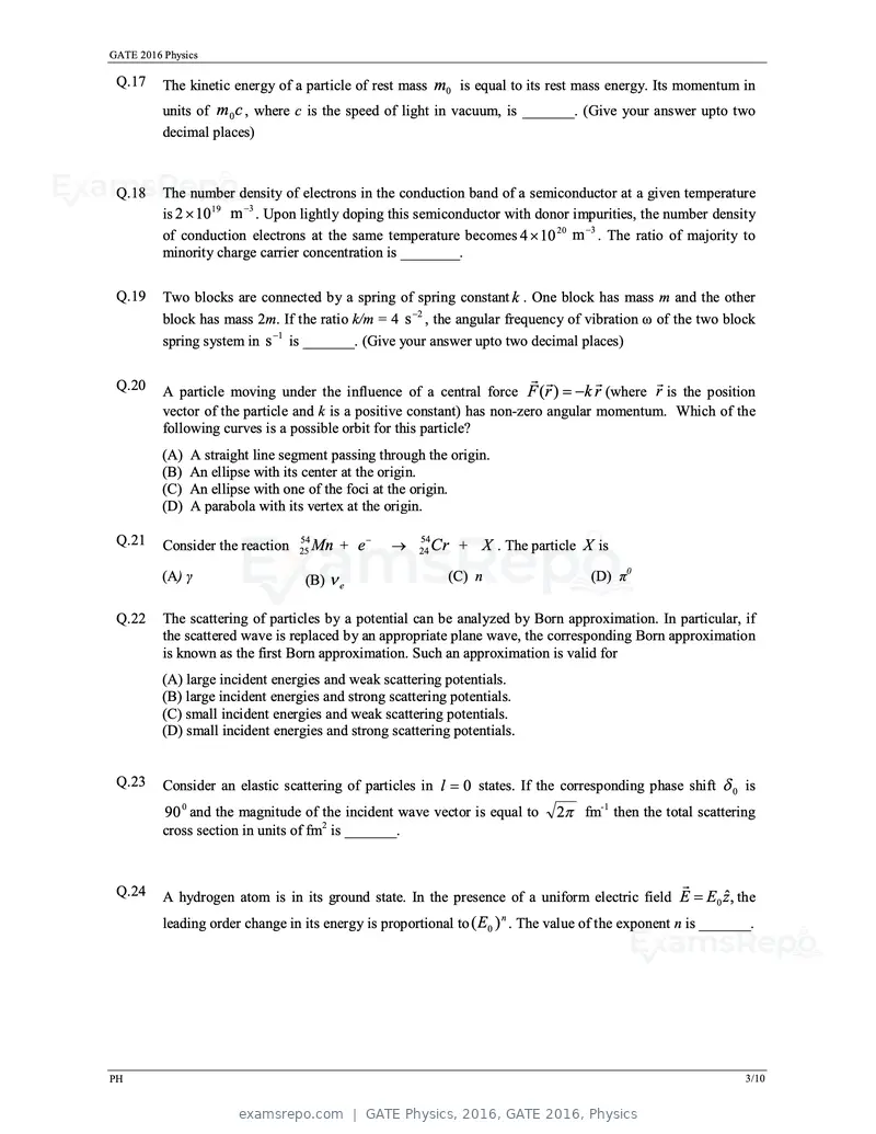 GATE Physics 2016 question paper, GATE 2016, Physics, page 6 of 15