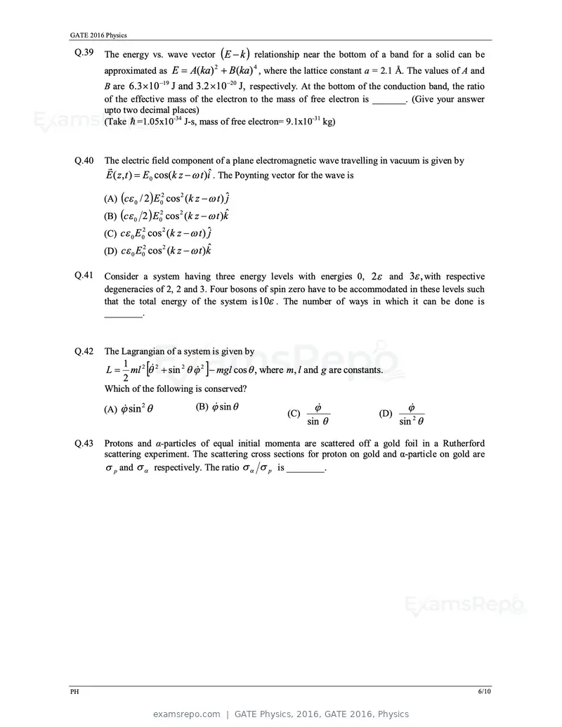 GATE Physics 2016 question paper, GATE 2016, Physics, page 9 of 15