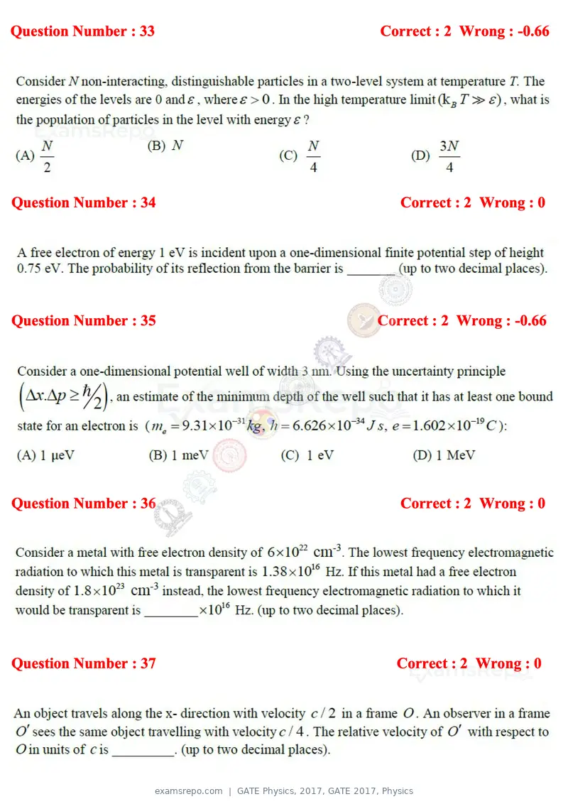 GATE Physics 2017 question paper, GATE 2017, Physics, page 10 of 20