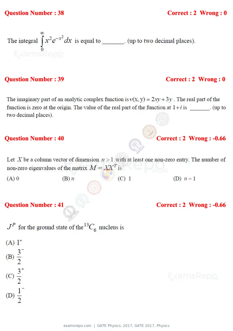 GATE Physics 2017 question paper, GATE 2017, Physics, page 11 of 20